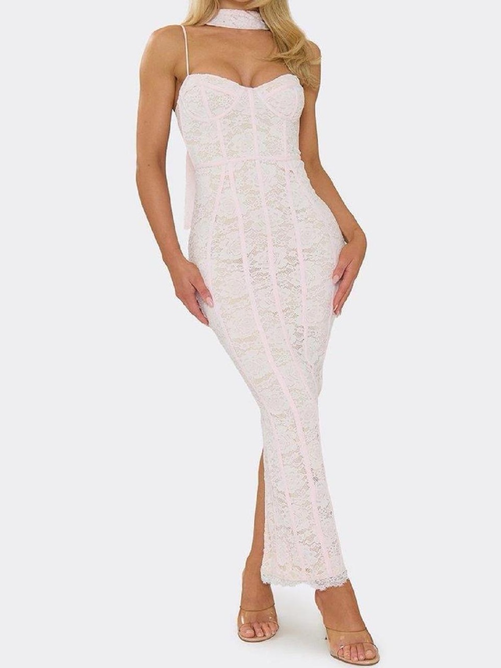 EGO Pink Lace Maxi Dress with Corset Bodice